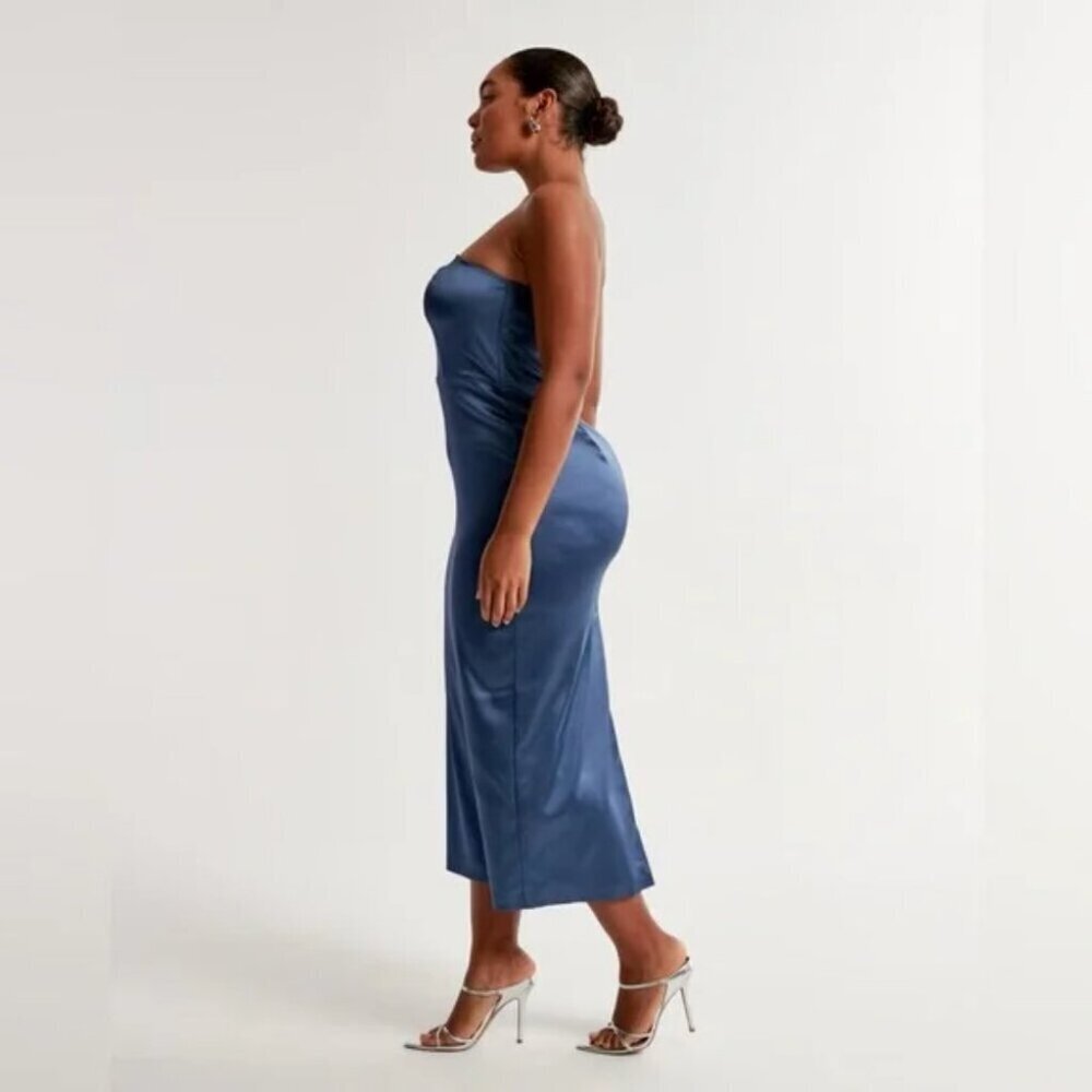 Abercrombie & Fitch Stretch Satin Strapless Maxi Dress Blue Size Large - Picture 3 of 13